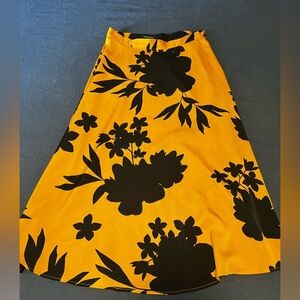Who What Wear Yellow and Black Floral Print Midi Skirt
